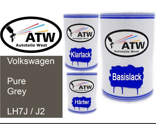 Volkswagen, Pure Grey, LH7J / J2: 500ml Lackdose + 500ml Klarlack + 250ml Härter - Set, von ATW Autoteile West.